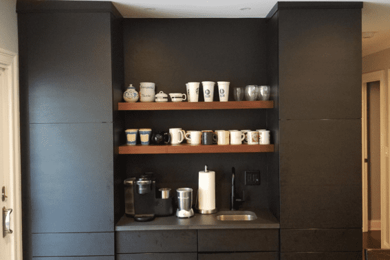 Coffee Bar with Floating Shelves in Fairfield County, Connecticut by Raymond Design Builders