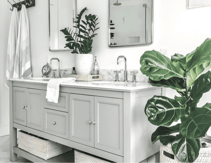 Grey Cabinets with Under Sink Storage  in Fairfield County Connecticut by Raymond Design Builders