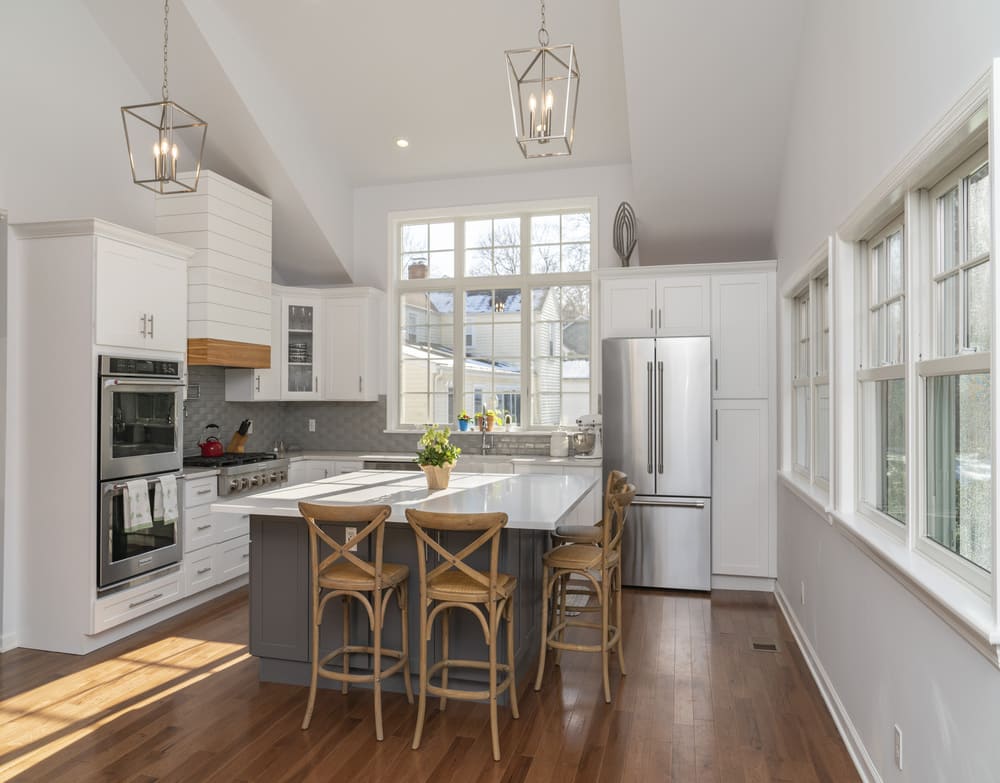 kitchen island with barstools in fairfield kitchen