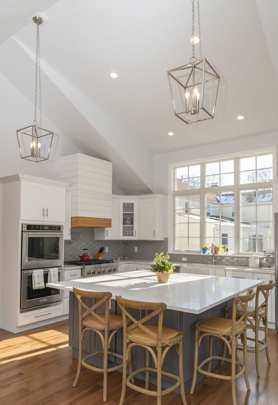 modern white kitchen with kitchen island in fairfield ct