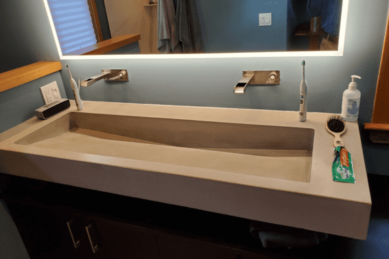 bathroom counter in modern bathroom remodel in Fairfield County, Connecticut by Raymond Design Builders