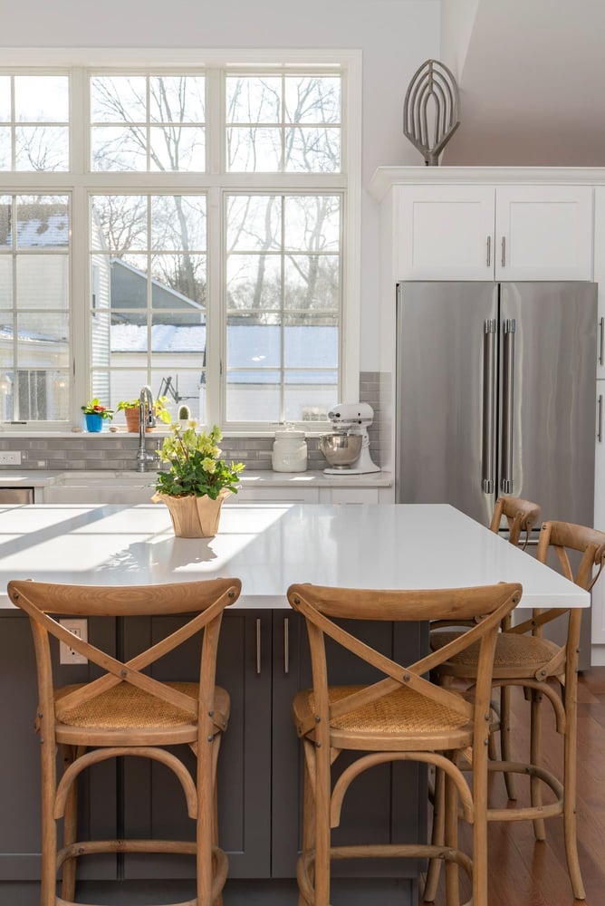 remodeled kitchen with 7 foot window by Raymond Design Builders in Fairfield County, Connecticut